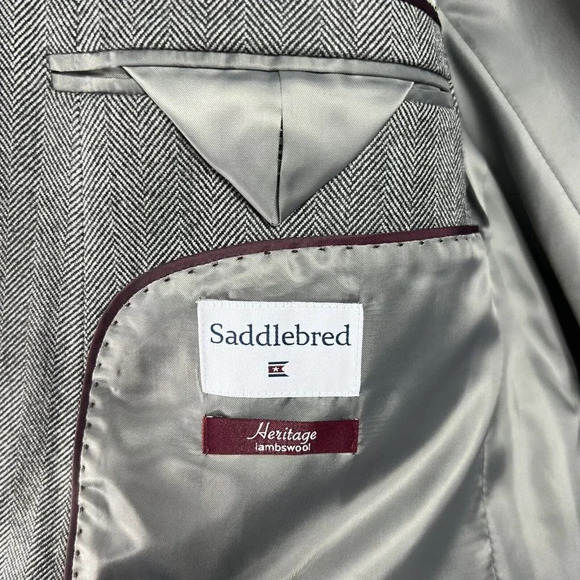 Saddlebred Mens 2 Button Herringbone Blazer 100% Lambswool Sport Coat Jacket 46R - Picture 3 of 8